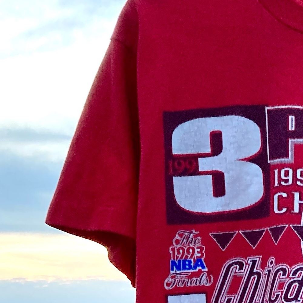 Vintage Chicago Bulls 1993 Three Peat NBA World Champions Single Stitch FOTL Tee - Picture 5 of 6